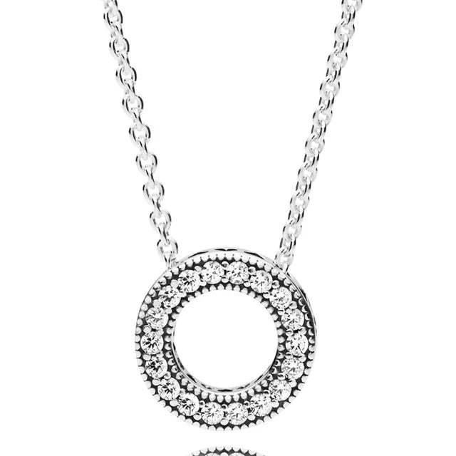 Neue 925 Sterling Silber Zeitlose Eleganz Schneeflocke akzentuierte kreisförmige Herzen Collier Halskette für beliebte Perlen Charm DIY Schmuck