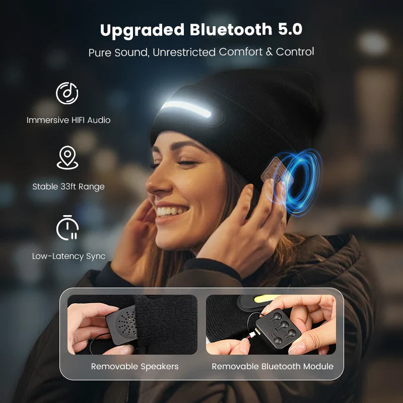 Rechargeable hat with Bluetooth and light